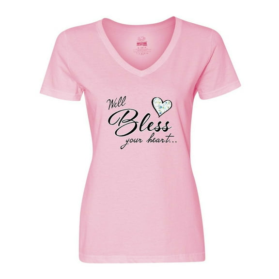 Inktastic Well Bless Your Heart with Calico Print Women's V-Neck T-Shirt