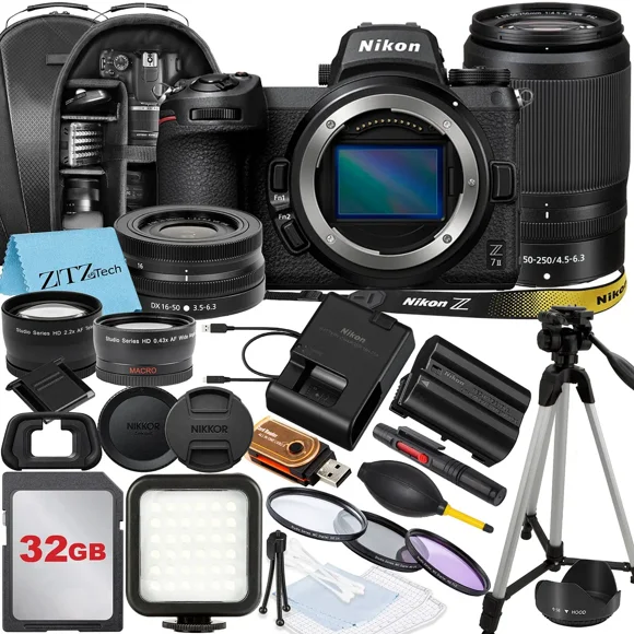 Nikon Z7 II Mirrorless Camera with NIKKOR 16-50mm + DX 50-250mm Zoom Lens, 32GB Memory Card, Backpack, Flash, Tripod and ZeeTech Accessory Bundle