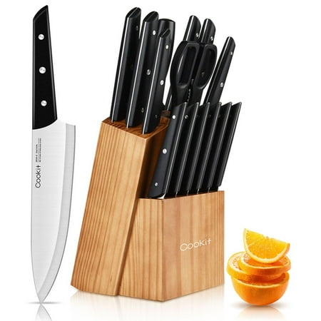 

15 Piece Black Wooden Handle Kitchen Chef Knives Set 7.75