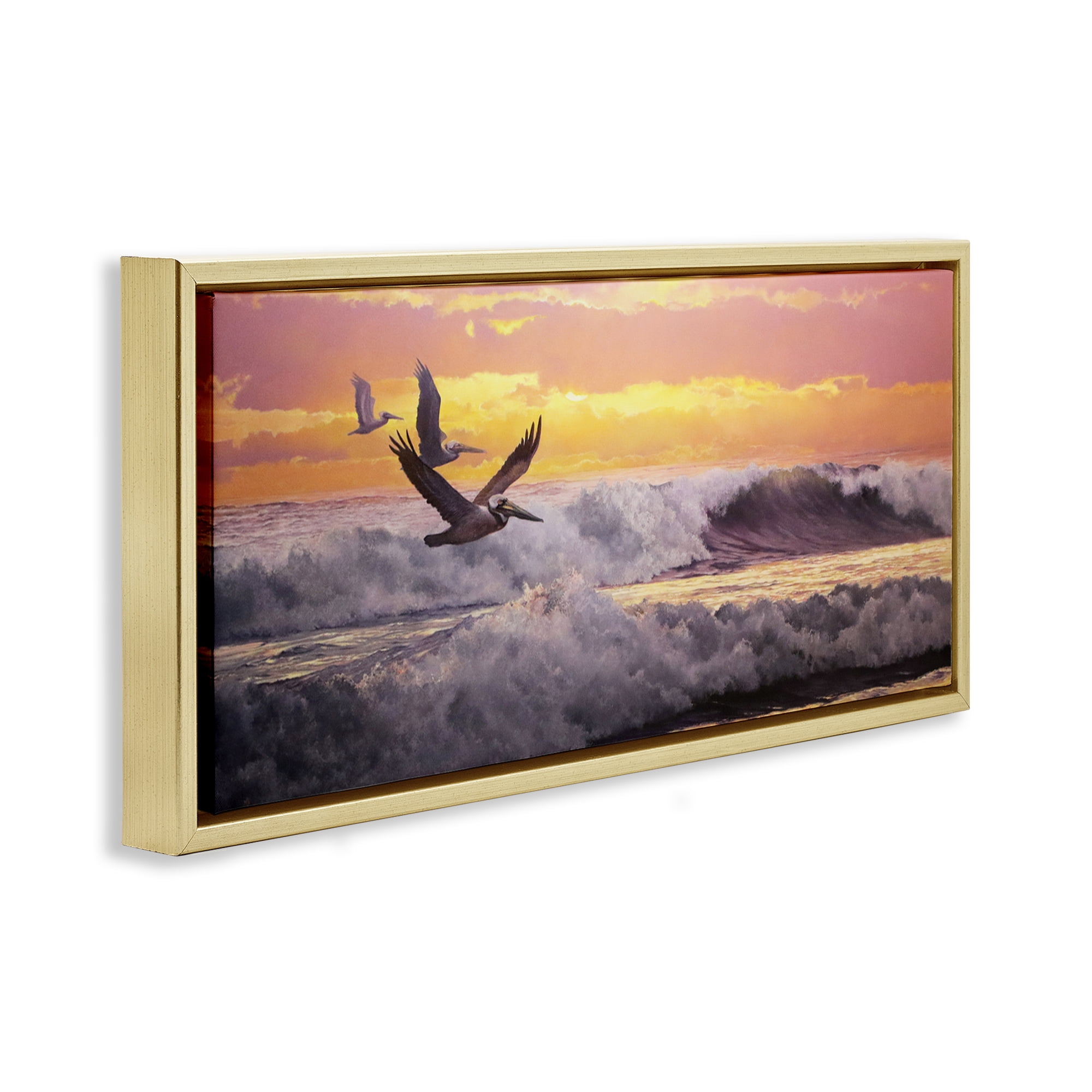 Stupell Industries Eternal Rhythms Seascape Landscape & Nature Photography Gold Floater Framed Canvas Art Print Wall Art, 25 x 11