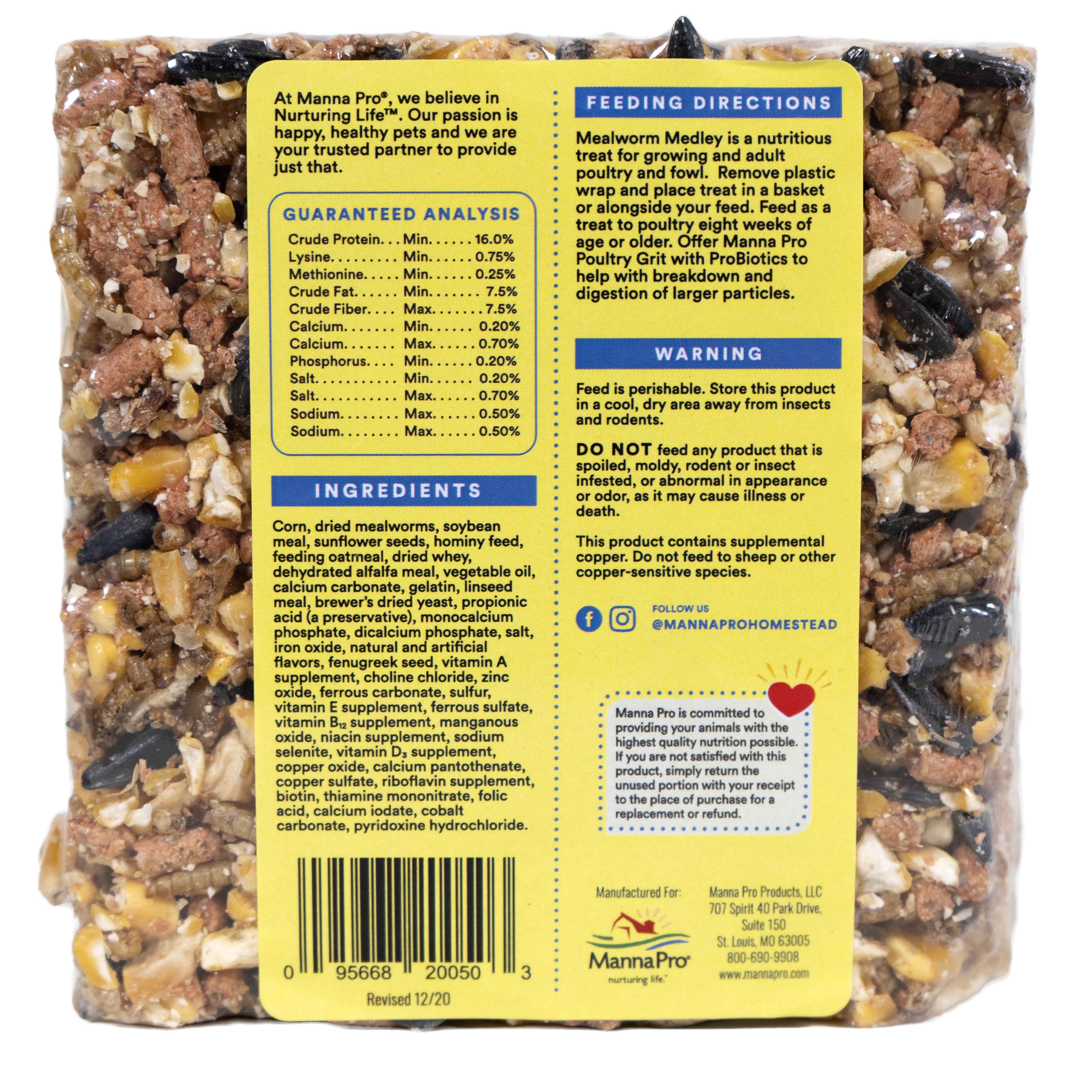Manna Pro Mealworm Medley Cake | Chicken Treats, Chicken Food | 19.5 Ounces