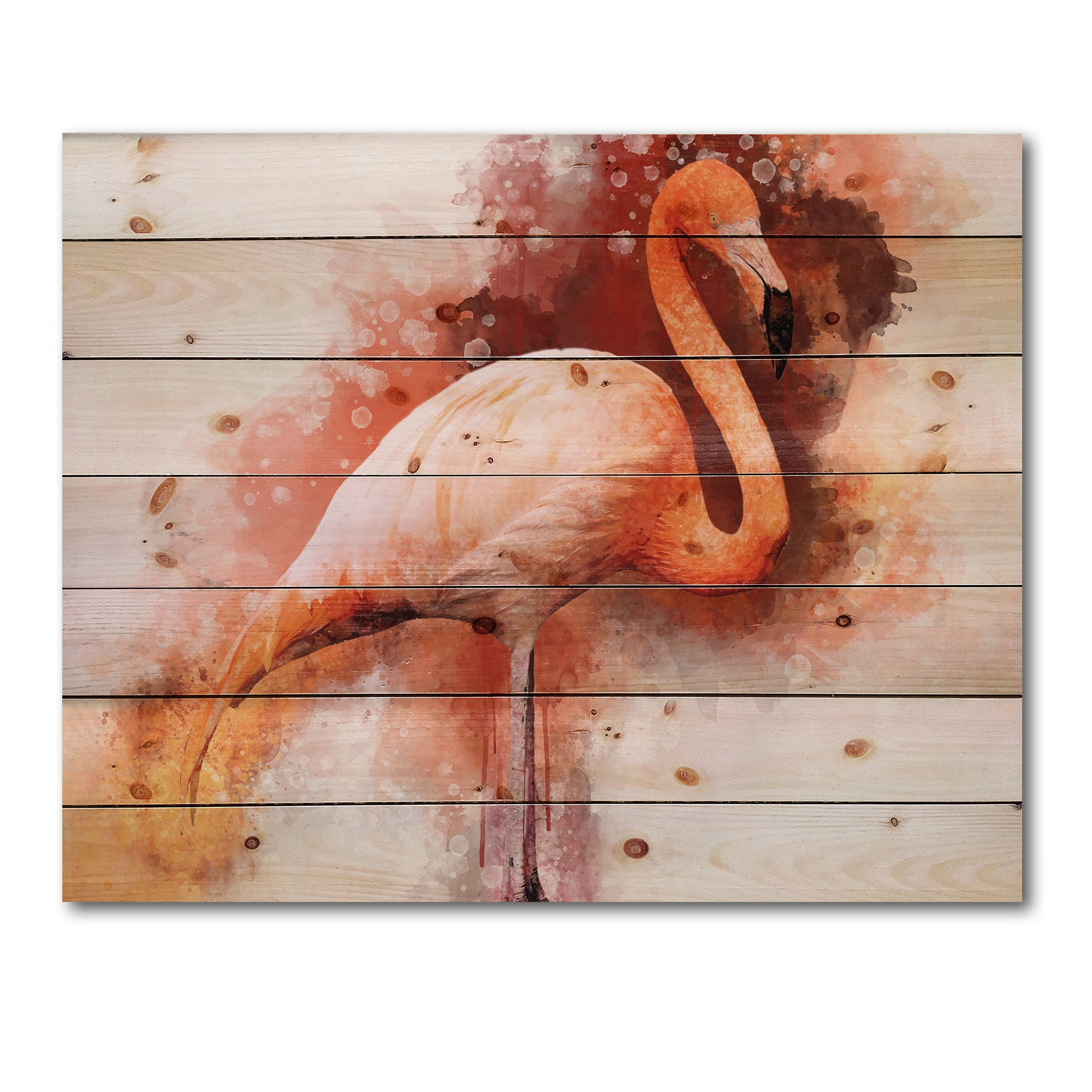 Designart 'Abstract Portrait of Pink Flamingo II' Farmhouse Print on Natural Pine Wood