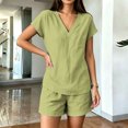 thumbnail image 5 of Pounoo Sets for Women 2 Piece V Neck Short Sleeve Top Elastic Waist Shorts Casual Summer Beach Vacation Matching Outfits, 5 of 9