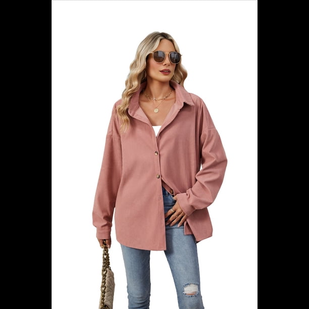 Camisas de con Botones para Mujer, Elegantes, Informales, de Larga, Holgadas, con Bolsillo, Color Rosa, Talla S