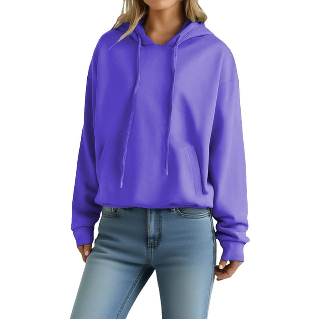 WTXUE Chandails à Capuchon Chandail à Cordon Chandail en Molleton pour Femmes Automne et Hiver Mode Chandail en Molleton Grande Taille Chandails Décontractés Chandail en Molleton Femmes Chandails pour Femmes Chandail en Molleton Violet P