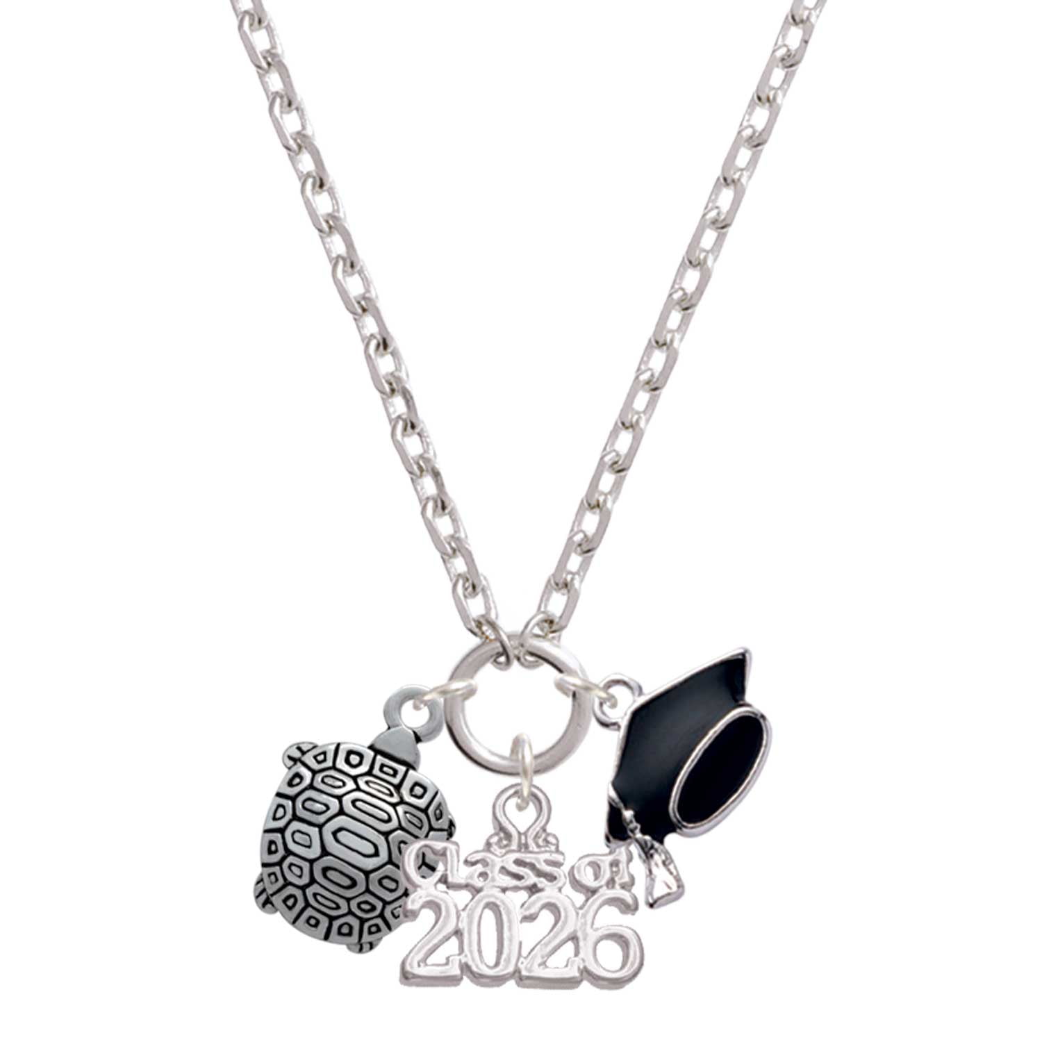 Delight Jewelry Silver-tone Tortoise - Class of 2026 Graduation Zoey Charm Necklace, 28"