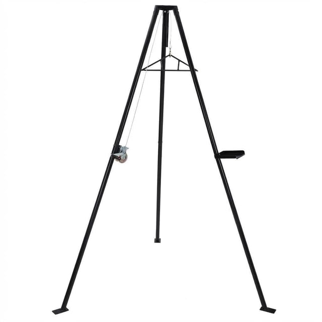 BeesClover Adjustable Height Tripod Deer Hoist – 500lbs Capacity Game Hanging System with Stable Triangular Hook, Gambrel, Winch, Tool Tray – Portable Rack for Tracking, Skinning, Field Dressing