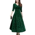 thumbnail image 1 of Vxuxlje Robe Maxi Élégante en Velours Jacquard pour Femmes Robe de Soirée à Manches Longues Col en V Vert 3TG, 1 of 4