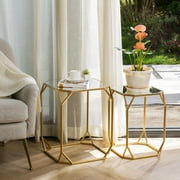 Glitzhome Gold Glass Top Metal Accent Nesting End Table, Set of 2