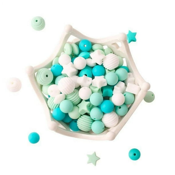 Baby Silicone Beads 100pcs BPA Free Beads Blue Series DIY Jewelry Chewable Nursing Necklace Accessories