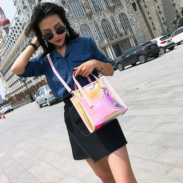 Bolso para mujer, bolso de hombro de PVC para cruzar transparente Meterk Rosa