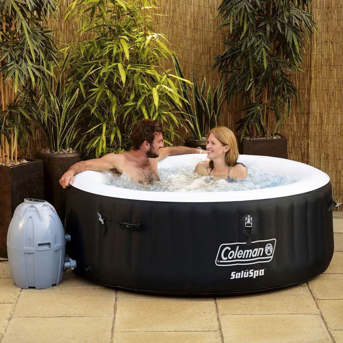 Coleman SaluSpa 6 Person Inflatable Outdoor Spa Hot Tub with Bromine Starter Kit 