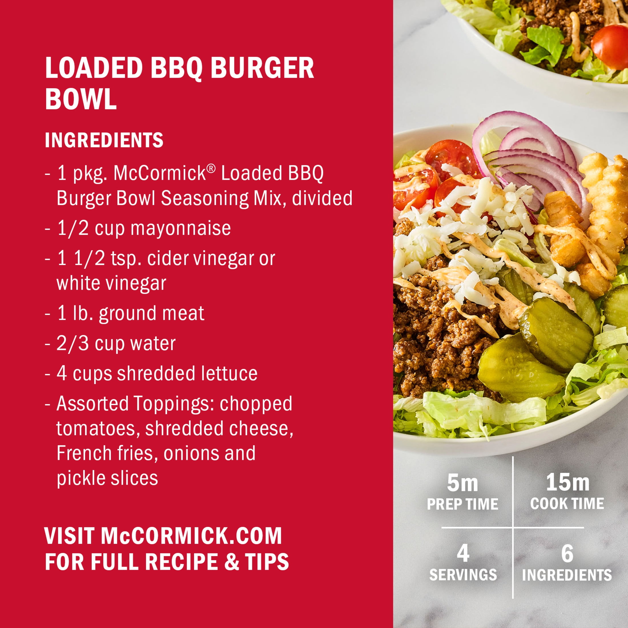 (12 pack) McCormick Loaded BBQ Burger Bowl Seasoning Mix, 1.25 oz Packet