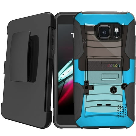 Samsung Galaxy S6 SM-G920 Holster Case [Retro Games Case][Hipster Phone Case Series] w/ Built-In Kickstand + Bonus Holster - Blue (Best Games For Samsung Galaxy S6)
