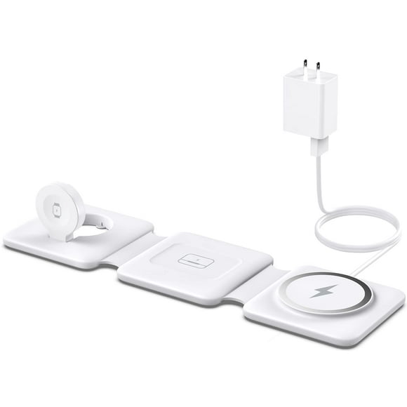 Charging Station for Apple Multiple Devices - 3 in 1 Foldable Magnetic Wireless Charger Dock - Travel Charging Pad for iPhone 16 15 14 13 12 Pro Max Plus Watch & Airpods