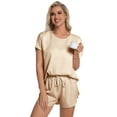 thumbnail image 6 of DAKIMOE Womens Silk Stain Pajamas Set Short Sleeve Soft Sleepwear Top With Shorts Set PJ Loungewear, Champagne, L, 6 of 7