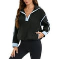 thumbnail image 4 of Onfers Womens  Cropped Sweatshirt Half Zip Fleece Pullover Oversized Jacket with Pockets XL Black, 4 of 5