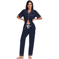 thumbnail image 6 of EA'S SECRET 100% Cotton Pajamas for Women Set Short Sleeve and Long Pants Pj Sets Woman Button Down Sleepwear with Pockets(Navy,S), 6 of 9