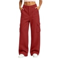 thumbnail image 2 of SYwaren Women's Athletic Sweatpants Casual Cargo Button Multi Pocket Solid Fall Winter Utility Everyday Lounge Pants, 2 of 8