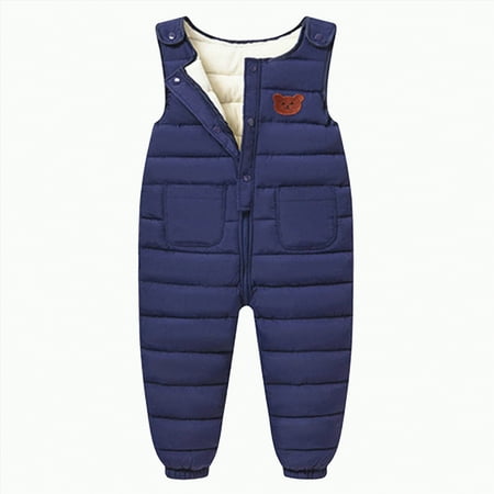 HCNTES Children s Insulated Snowsuit with Adjustable Shoulder Straps Kids Winter Bib Overalls for Snow Fun(A-Dark Blue 5-6 Years)