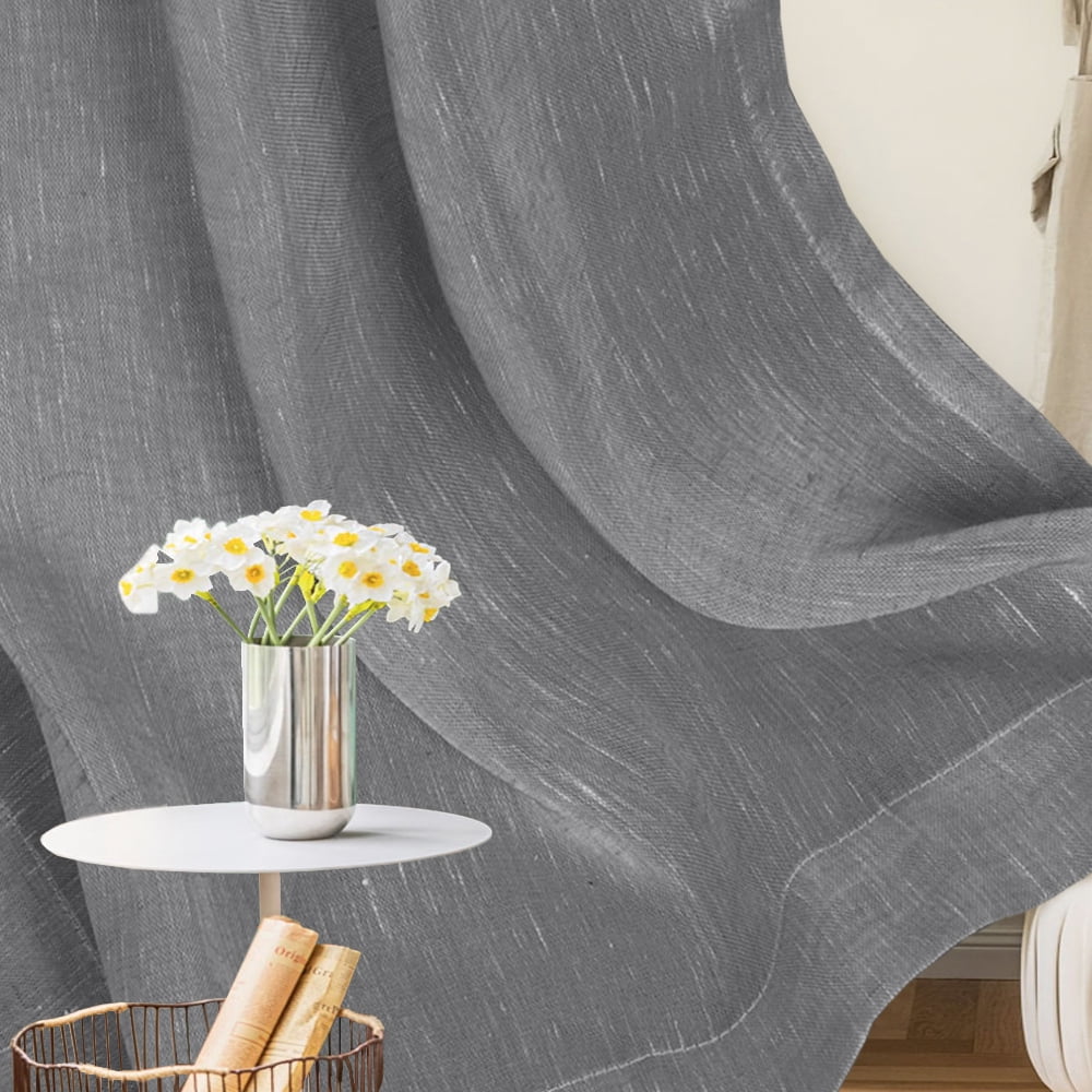 PrimeBeau Semi Sheer Linen Curtains with Grommets, Light Filtering, 52" x 108" inch, 2 Panels, Gray