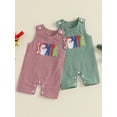 thumbnail image 3 of Suealasg Baby Boys Girls Christmas Overalls Plaid Santa Letter Embroidered Sleeveless Button Straps Jumpsuit, 3 of 9