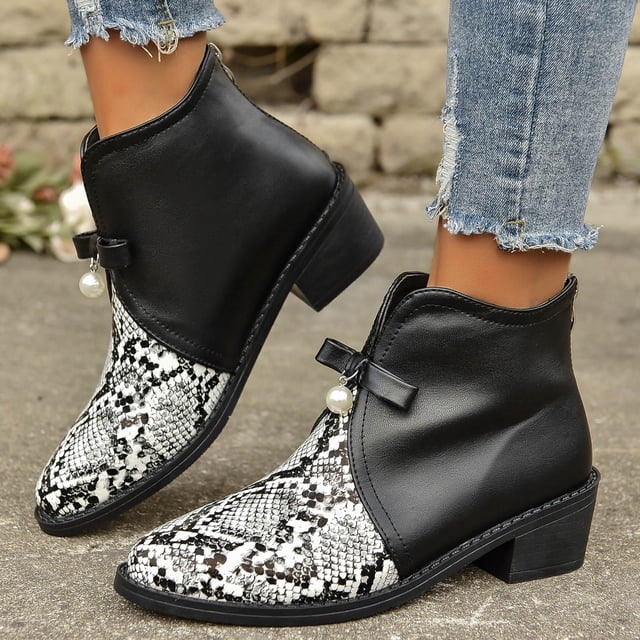 YOUSNH Bottes Courtes pour Femmes Talons Épais Bottes de Mode Confortables Automne Nouvelles Bottes pour Femmes Chaussures Simples à la Mode Bottes pour Femmes Blanches 8