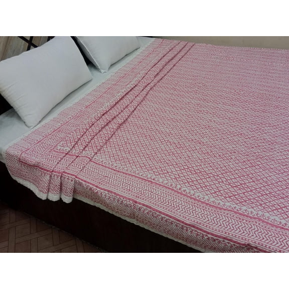 Handmade Kantha Bedcover Bedding Quilt Hand Block Floral Design Handblock Floral Print Kantha Throw Quilt Light Weight Block print quilt