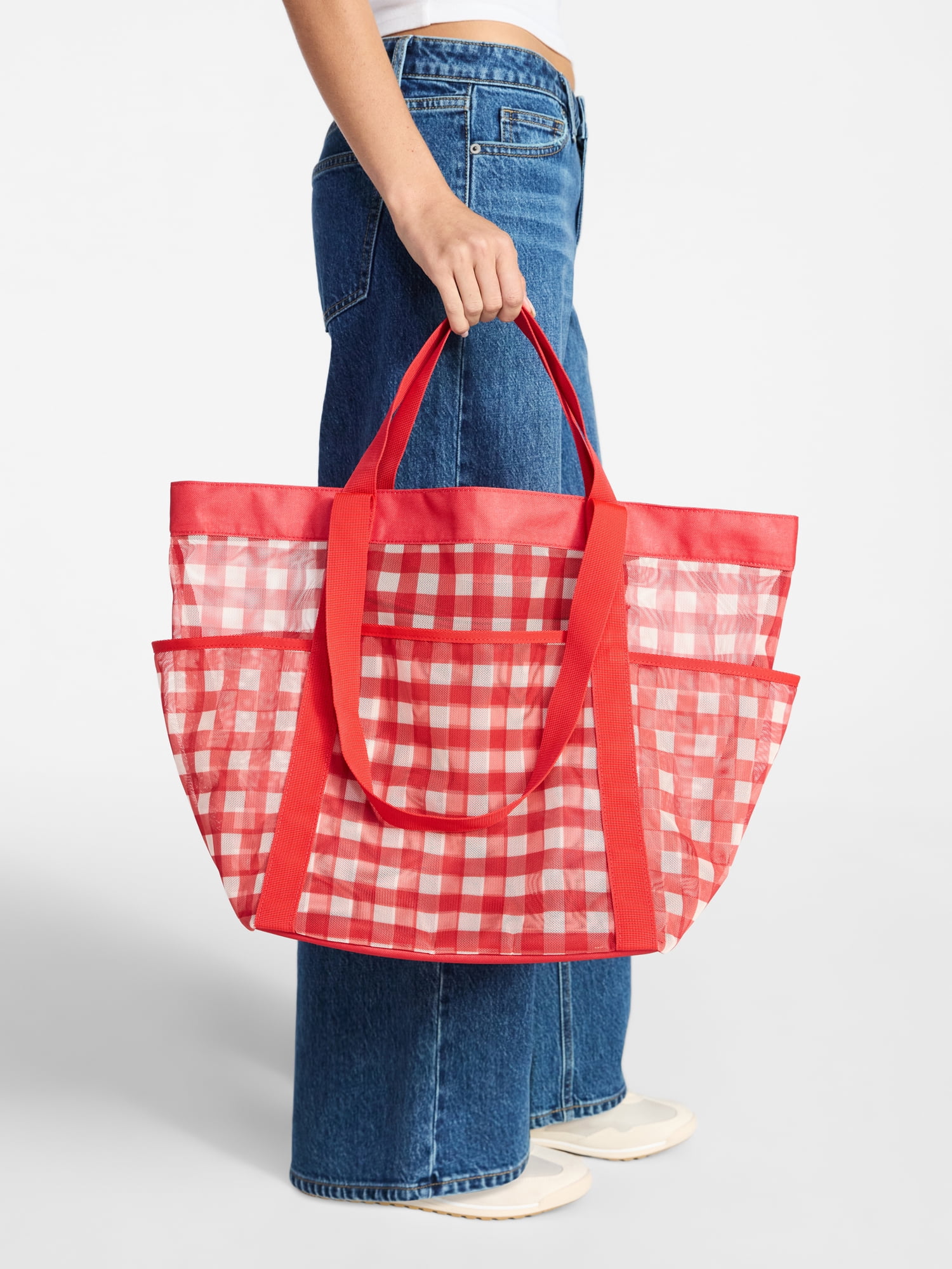 No Boundaries Women's Mesh Tote Bag, Red Gingham