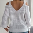 thumbnail image 4 of UTSJKR Women's Trendy Cold Shoulder Sweaters 2024 Fashion Clothing Solid V Neck Pullover Tops Cable Knit Loose Oversized Jumper Long Lantern Sleeve Sleeve Fall Sweaters White S, 4 of 8