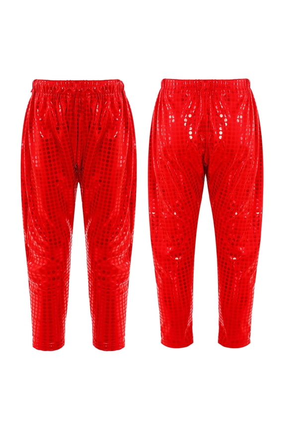 Kids Girls Boys Shiny Metallic Dance Harem Pants