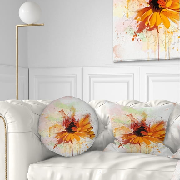 Designart Sunflower Drawing with Paint Splashes - Floral Throw Pillow - 12x20
