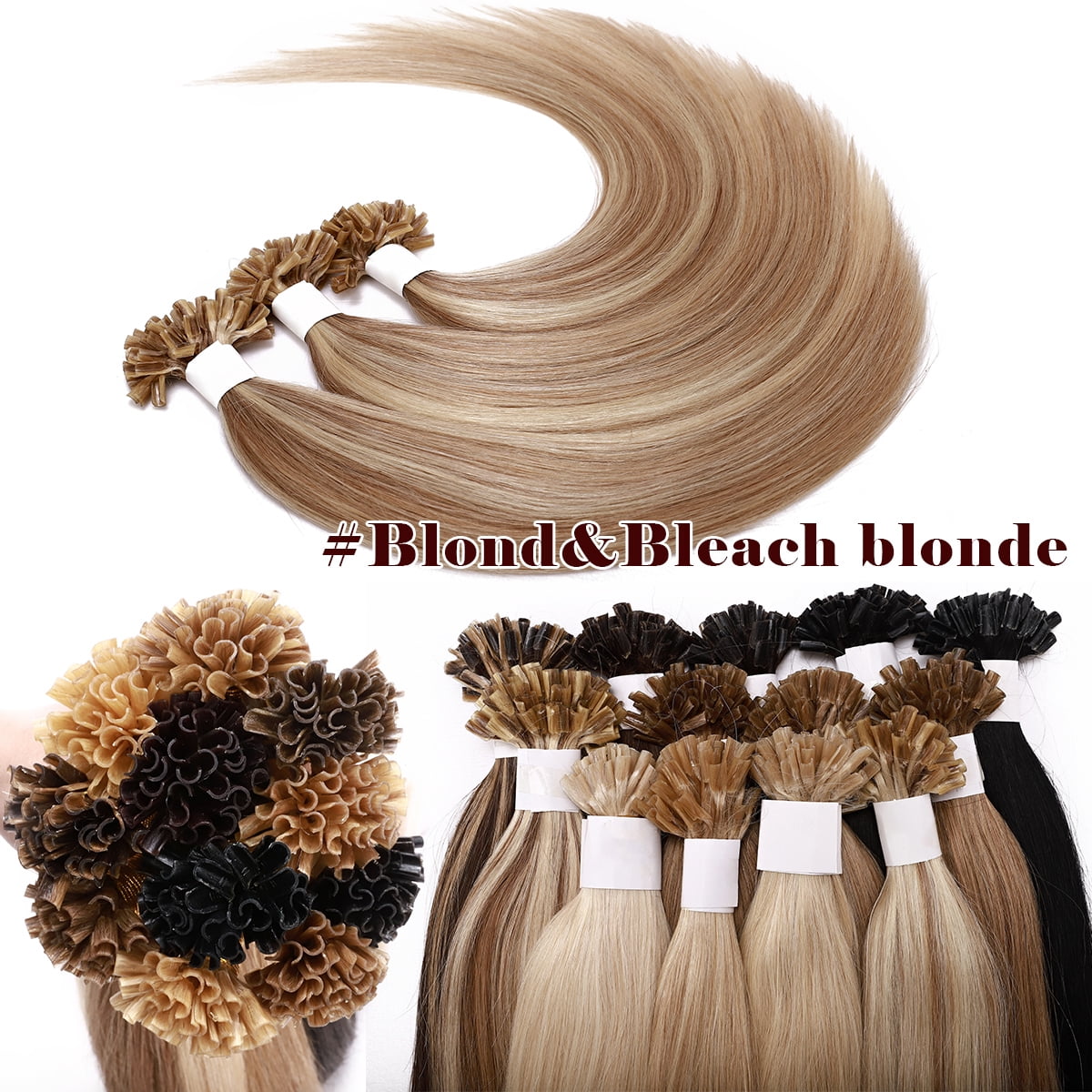 SEGO U Tip Hair Extensions Pre Bonded Fusion Hairpieces 100% Remy Human Hair U-tip Nail Tipped Keratin Glue Stick Microlink Blonde Hair Extension for Women 50 Strands