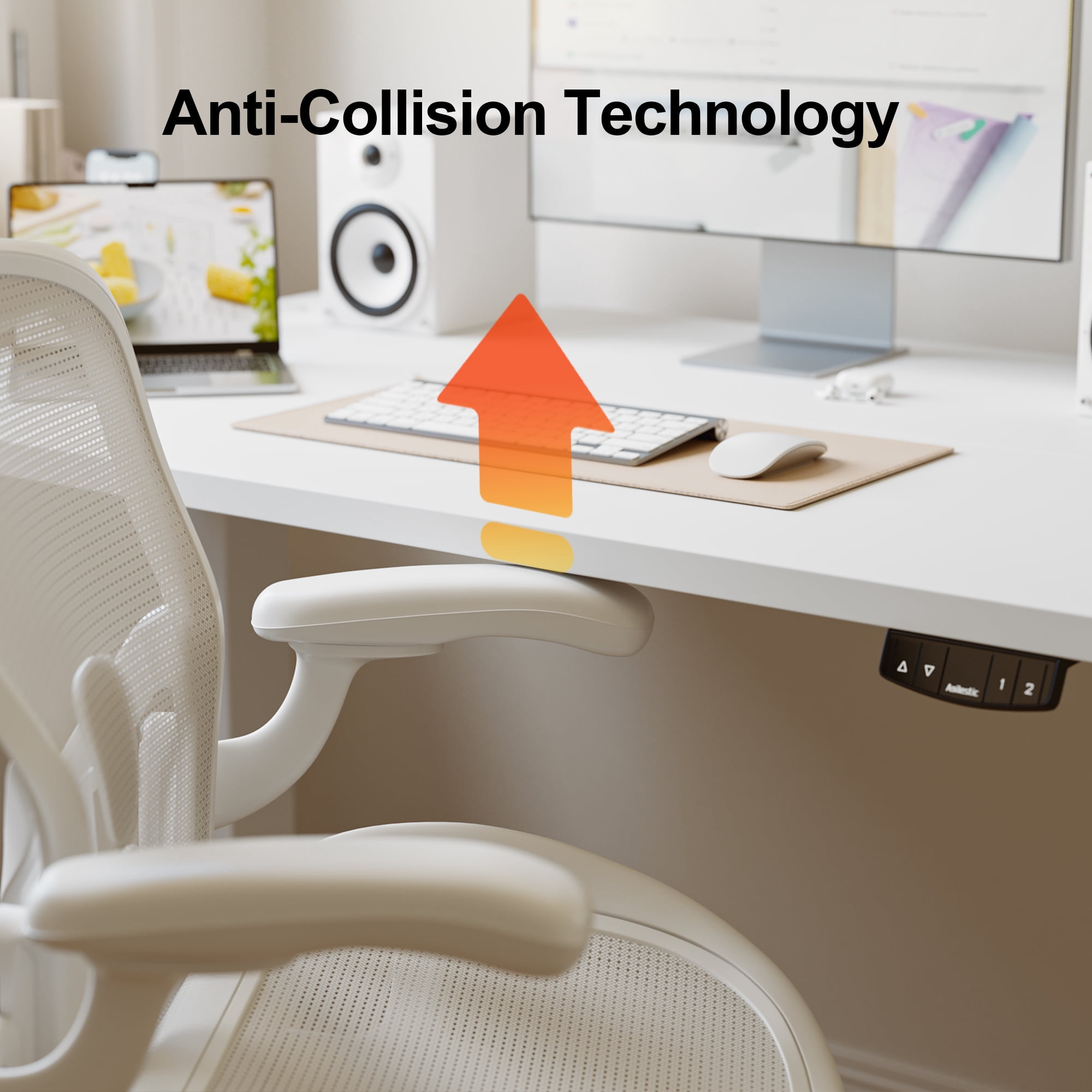 47.2 Inch Electric Height Adjustable Standing Desk, Ergonomic Home Office Desk with Memory Preset, Sit to Stand Computer Desk with Hooks, White