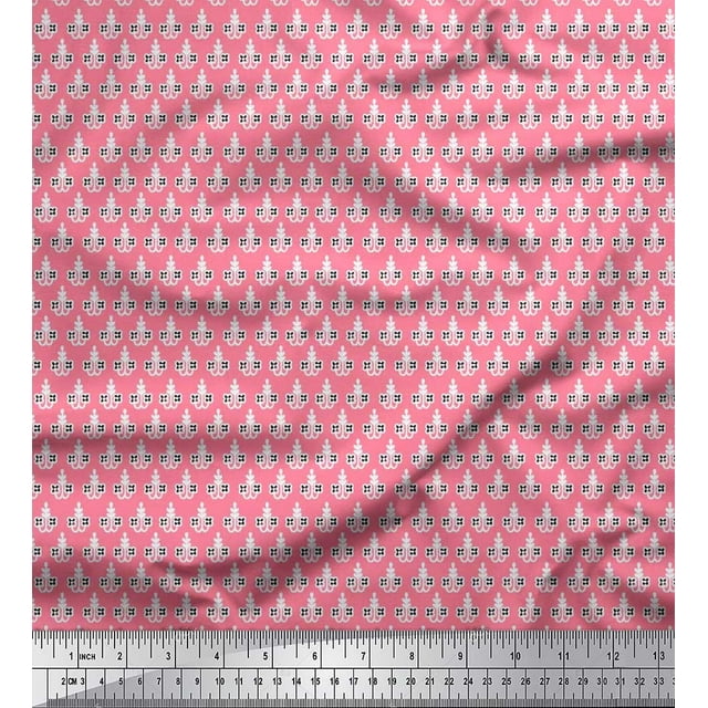 Soimoi Japan Crepe Satin Fabric Floral Block Printed Fabric 1 Yard 42 Inch Wide