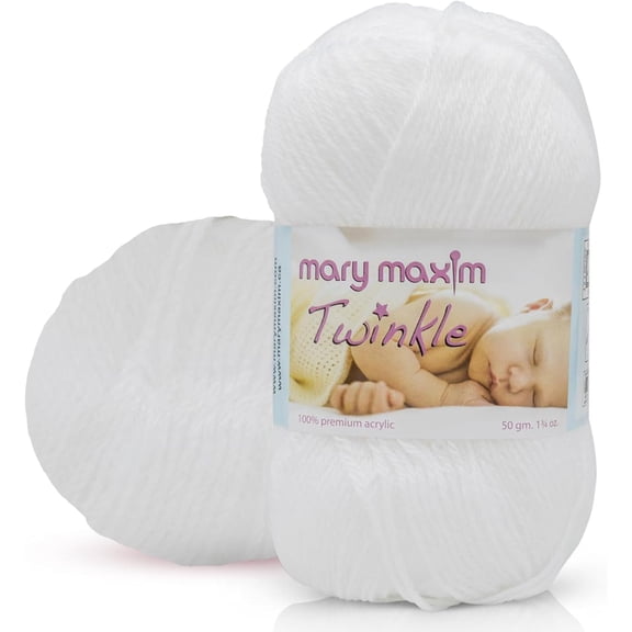 Mary Maxim Twinkle Baby Yarn White Fingering Weight Yarn 230 Yards, 1.75 OZ Skein, White