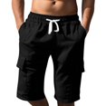 thumbnail image 2 of Havenre Men's Casual Drawstring Shorts Lightweight Regular Fit Cotton Elastic Waist Walking Shorts Summer Beach Cargo Shorts with Multi-Pockets Black L, 2 of 9