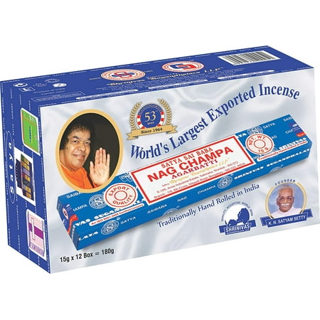 Shrinivas Sugandhalaya Incense - Incense Sticks 15gm (12 packets), Original Handrolled Satya Sai Baba Nagchampa Agarbatti manufactured in Bangalore and Mumbai by Shrinivas Sugandhalaya LLP By Satya Nagchampa