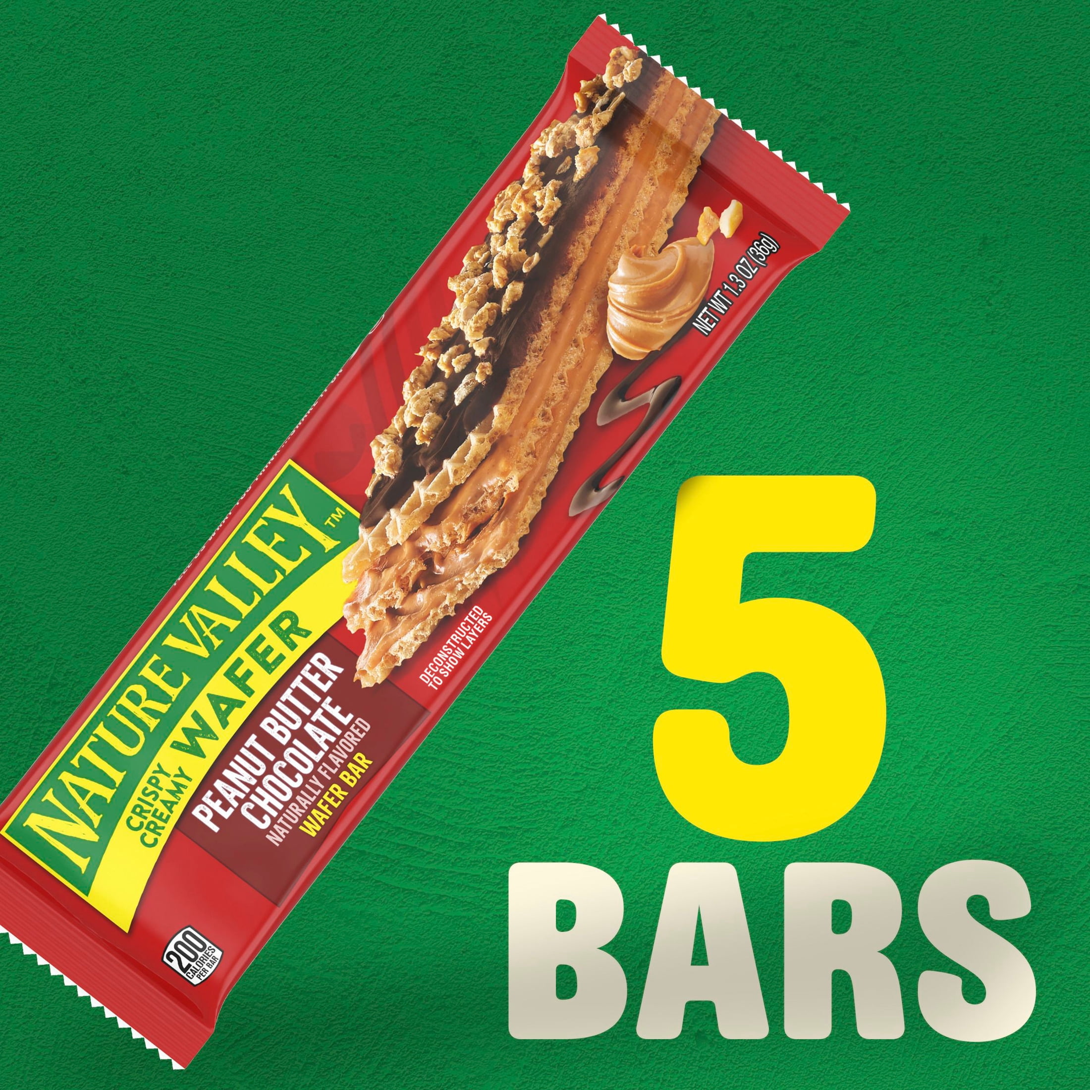 (3 pack) Nature Valley Peanut Butter Chocolate Wafer Bar, Baked, 4g Protein, 5 Bars, 6.5 oz