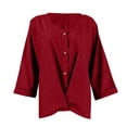 thumbnail image 4 of Fall Sweatshirts, Linen Button Down Shirt Women V Neck 3/4 Sleeve Tops Casual Loose Boho Side Slit Graphic Vintage Tees Floral Blouses, 4 of 6