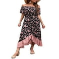 thumbnail image 3 of CNKOO Women Summer Boho Off Shoulder Floral Dress Casual Button Down Split Long A Line Ruffle Swing Dresses Black M, 3 of 6