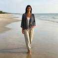 thumbnail image 6 of cocolona Womens Linen Cardigan Lightweight 3/4 Sleeve Open Front Button Shirts Loose Fit Solid Color Casual Fall Tops, 6 of 7