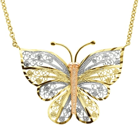 Simply Gold 10kt Yellow, White and Pink Gold Butterfly Pendant, 17