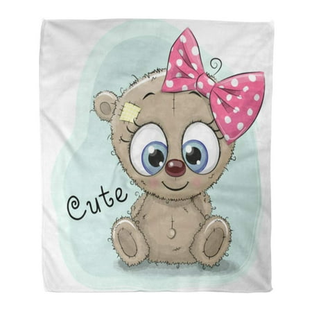 Black Bear Throws ASHLEIGH Flannel Throw Blanket Babies Black Cute Drawing Bear Girl Blue Brown Soft for Bed Sofa and Couch 58x80 Inches ()