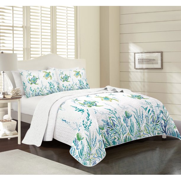 Turtle Coastal Tropical Reef Ultra Soft Quilt Set, King