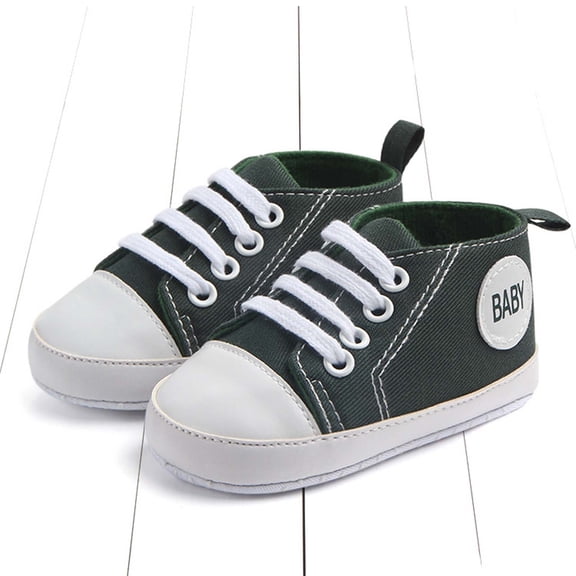ZHOGXU Big Boys Girls Sneakers Soft Sole Lace Up Non Slip Letter Print Lightweight Comfortable Casual Shoes For Everyday Wear Army Green 3-5 Months
