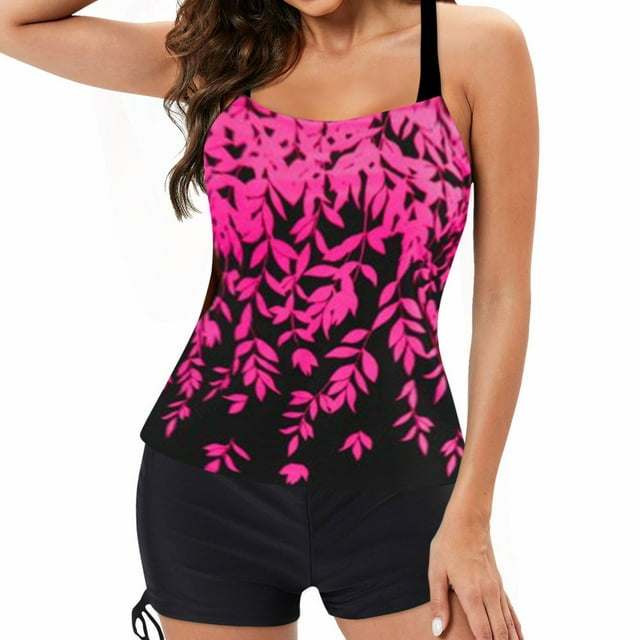 Maillots de Bain Grande Taille pour Femmes 2 Pcs Tankini Robe de Bain avec Short Taille Basse
