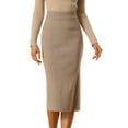 thumbnail image 1 of Falda elegante Allegra K Midi Unicolor Caqui M, 1 of 6