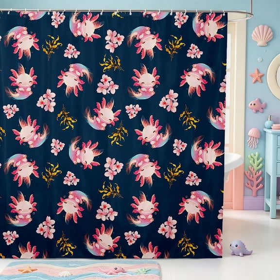 Manfei Animal Axolotl Shower Curtain 72Wx72L,Pastel Salamander Bathroom Curtain