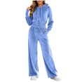 thumbnail image 2 of Mifsaly Women's Velour Tracksuit Set 2 Piece Elastic Waist Full Zip Hoodies And Wide Leg Pants Fall Daily Athletic Warm Lounge Matching Outfits, 2 of 7